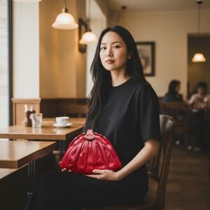 ASHNEIL 70s Red Snakeskin Crossbody Bag Clutch with Gold Chain